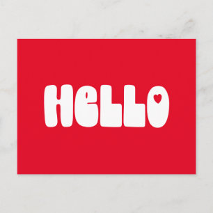 Hello Simple Retro Typography Greeting in Red Postcard