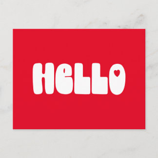 Hello Simple Retro Typography Greeting in Red Postcard