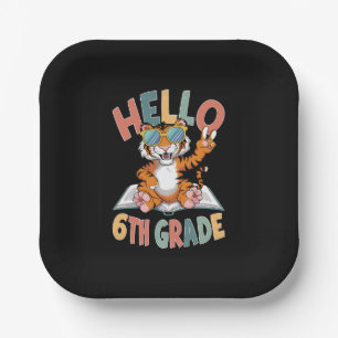 Hello Sixth Grade Tiger Lover Back to School Paper Plate