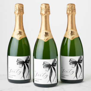 Hello Sixty Elegant Script Bow 60th Birthday Party Sparkling Wine Label