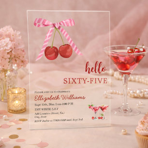 Hello Sixty Five Cherry Martini Birthday Party Acrylic Invitations