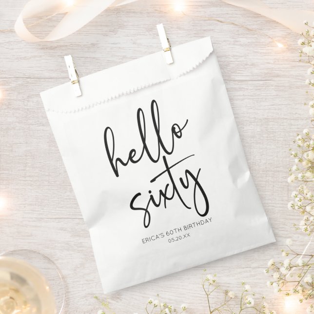 Hello Sixty Minimalist 60th Birthday Party Favour Bags (Clipped)