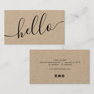 HELLO Social Media Icons Networking  Kraft  Business Card