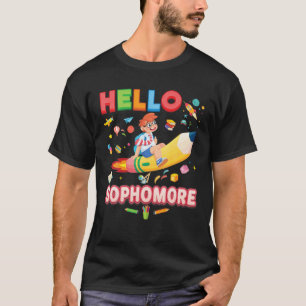 Hello Sophomore Kid Pencil Rocket Student Back To T-Shirt