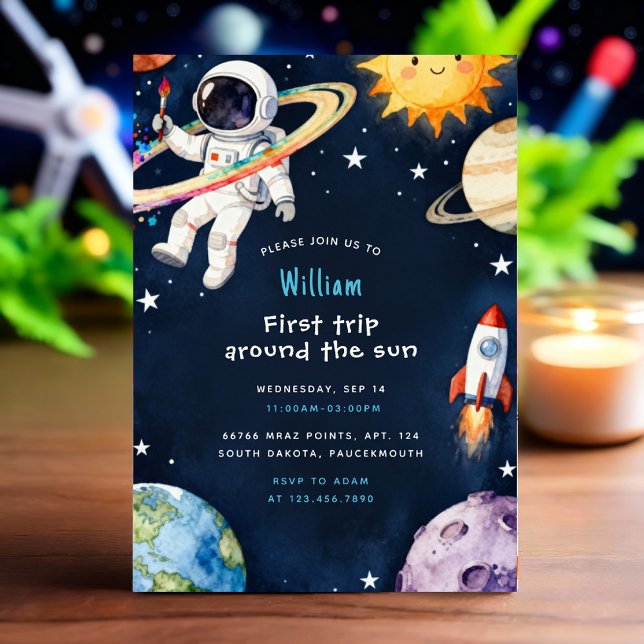 Hello Space First Trip Around The Sun 1st Birthday Invitation (Creator Uploaded)