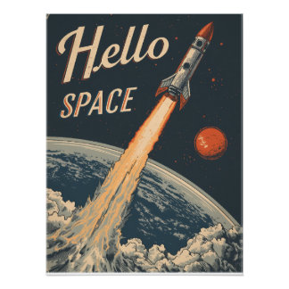 Hello Space Retro Futurism Poster