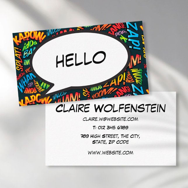 HELLO Speech Bubble Fun Retro Comic Book Business Card (Creator Uploaded)