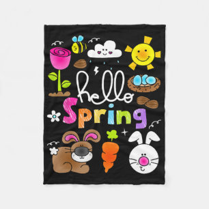 Hello Spring And Easter Day 2025 Bunny Rabbit Spri Fleece Blanket