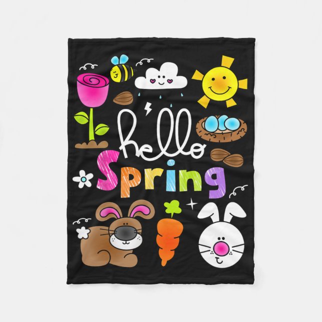 Hello Spring And Easter Day 2025 Bunny Rabbit Spri Fleece Blanket (Front)