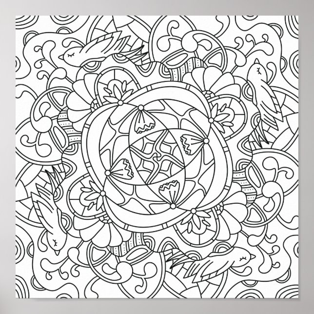 Hello Spring: Beautiful Colouring Page for Adults Poster (Front)