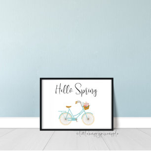 Hello Spring Bicycle Flower Basket Print