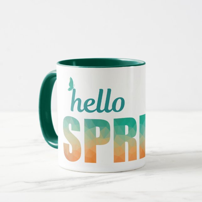 Hello Spring butterfly green mug (Front Left)