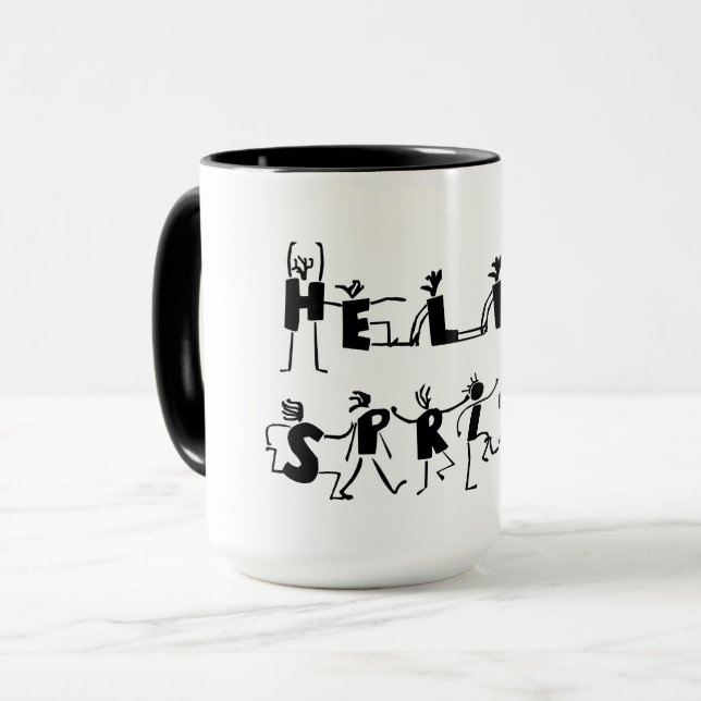 Hello Spring Cute Cartoon Text Black and White Mug (Front Left)
