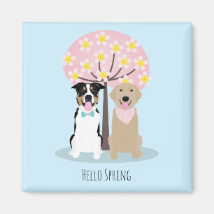 Hello Spring Dogs By Cherry Blossom Tree Magnet