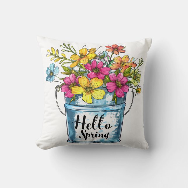 Hello Spring Floral Bucket Cushion (Front)