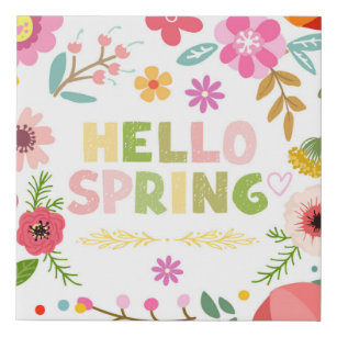 Hello Spring Floral  Faux Canvas Print