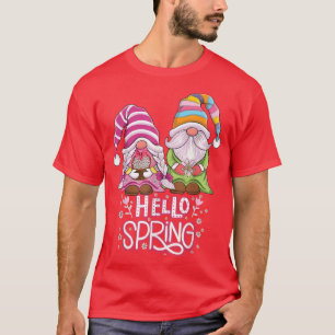 Hello Spring floral Gnomes couple Daisy Flowers sp T-Shirt