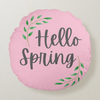 Hello Spring Floral Pastel Springtime Decor Round Cushion