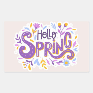 Hello Spring Floral Rectangular Sticker