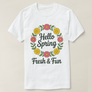 Hello Spring – Floral Wreath Circle Pastel Tee