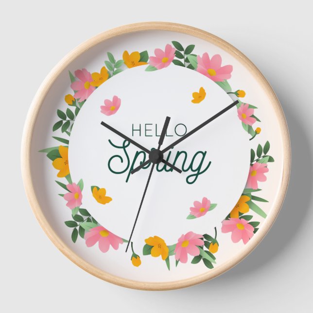 Hello Spring Floral Wreath Clock (Front)