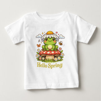 Hello Spring Frog – Cottagecore Mushroom Aesthetic Baby T-Shirt