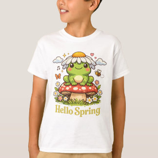Hello Spring Frog – Cottagecore Mushroom Aesthetic T-Shirt