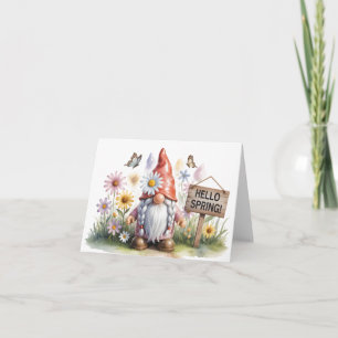 Hello Spring Garden Gnome: Cute Gnome with Braids Note Card