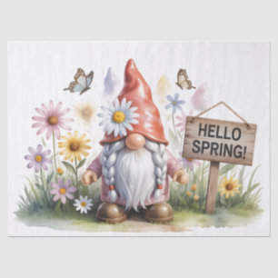 Hello Spring Garden Gnome: Cute Gnome with Braids Tissue Paper