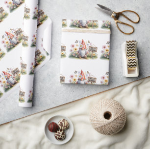 Hello Spring Garden Gnome: Cute Gnome with Braids Wrapping Paper