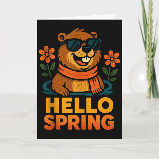 Hello Spring Groundhog Sungles Flowers Tank Top  Card (Front)