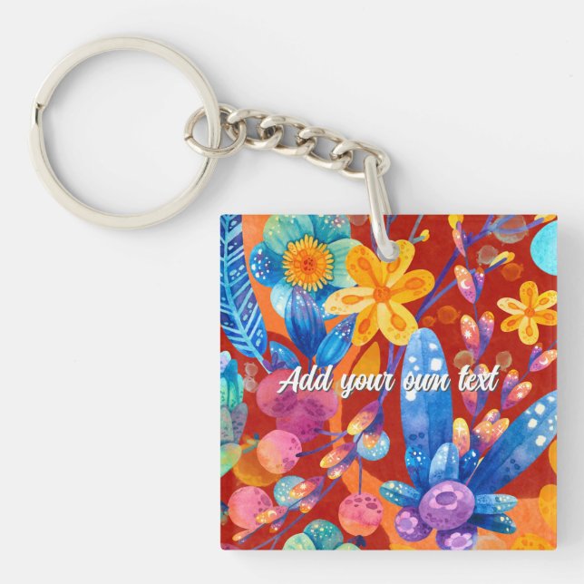 Hello Spring Happiness Time, Floral Colourful Key Ring (Front)