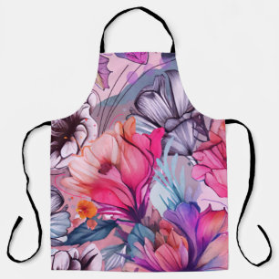 Hello Spring Happiness Time, Floral Watercolor Apron
