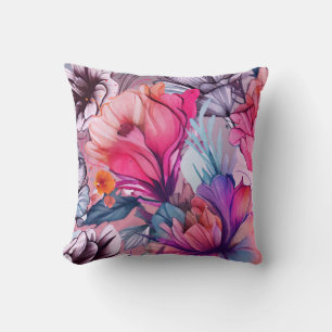 Hello Spring Happiness Time Pink Floral Watercolor Cushion