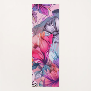 Hello Spring Happiness Time, Pink Purple Floral Yoga Mat