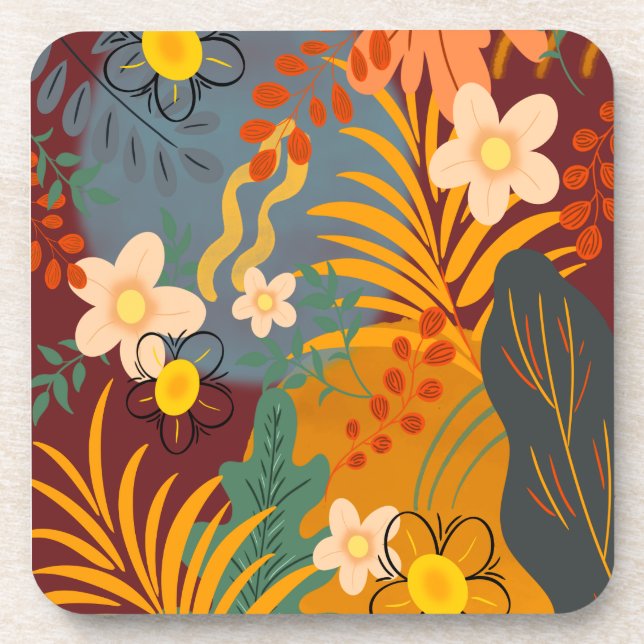Hello Spring Happiness Time, Tropical Floral Coaster (Front)