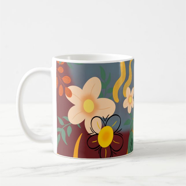 Hello Spring Happiness Time, Tropical Floral Coffee Mug (Left)