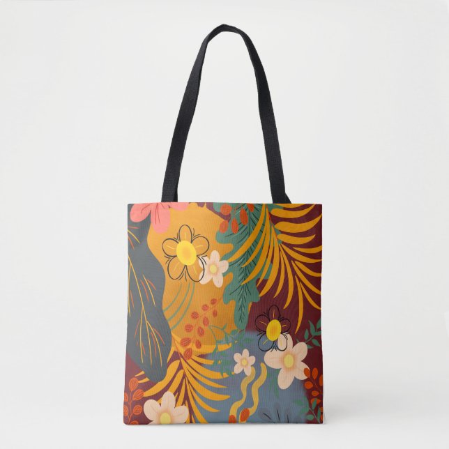 Hello Spring Happiness Time, Tropical Floral Tote Bag (Front)
