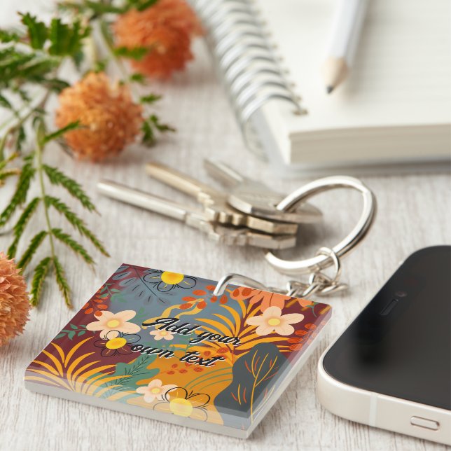 Hello Spring Happiness Time, Tropical Flowers Key Ring (Front Right)