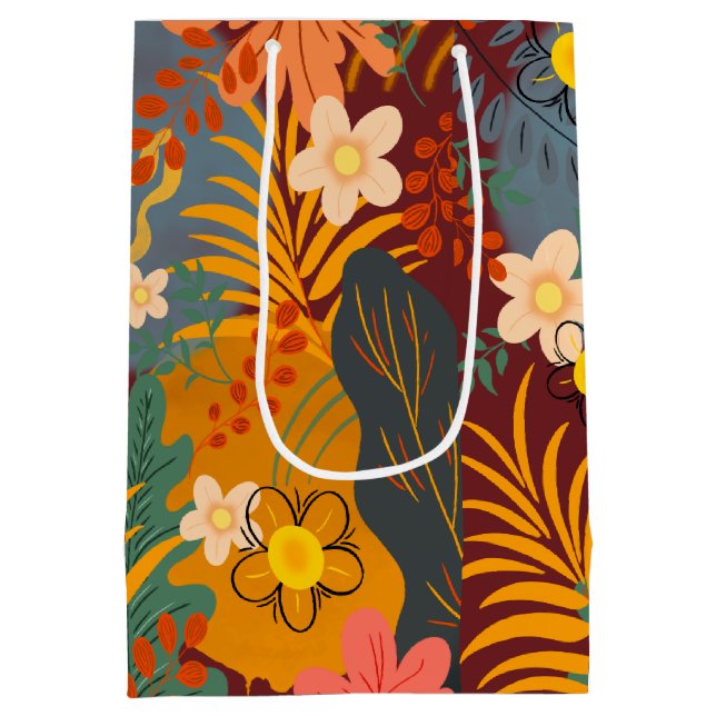 Hello Spring Happiness Time, Tropical Pattern Medium Gift Bag (Back)
