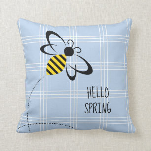 Hello Spring Home Decor with Bee Throw Pillow