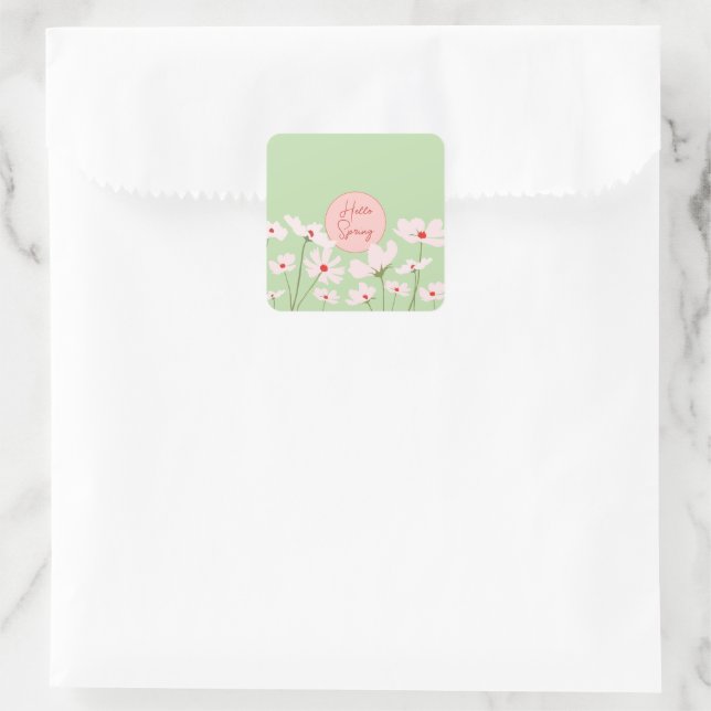 Hello Spring light pink red cosmos flowers  Square Sticker (Bag)
