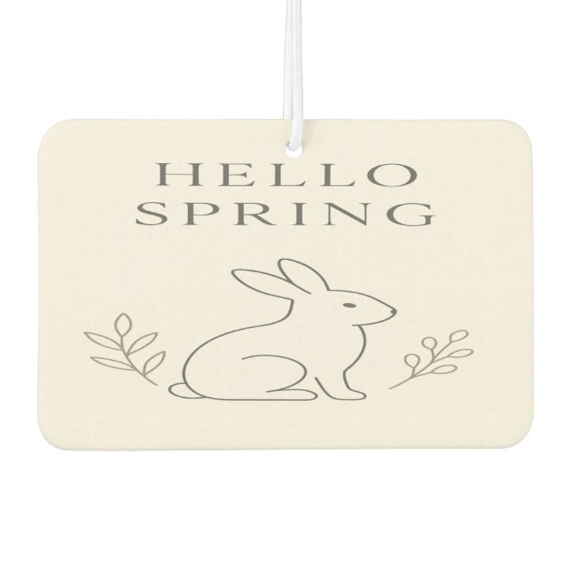 Hello Spring Minimal Bunny Line Art Car Air Freshener (Front)