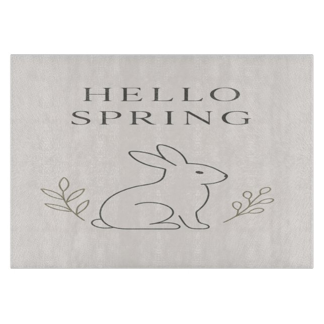 Hello Spring Minimal Bunny Line Art Cutting Board (Front)