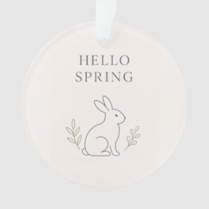 Hello Spring Minimal Bunny Line Art Ornament