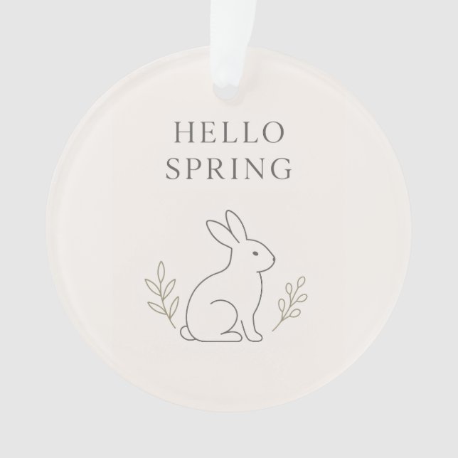Hello Spring Minimal Bunny Line Art Ornament (Front)