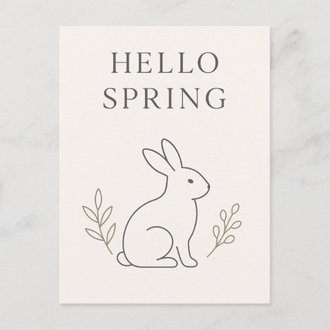 Hello Spring Minimal Bunny Line Art Postcard (Front)