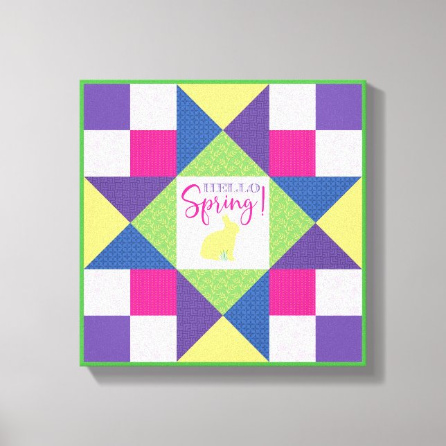 Hello Spring Ohio Star Quilt Block Pattern Canvas Print (Front)