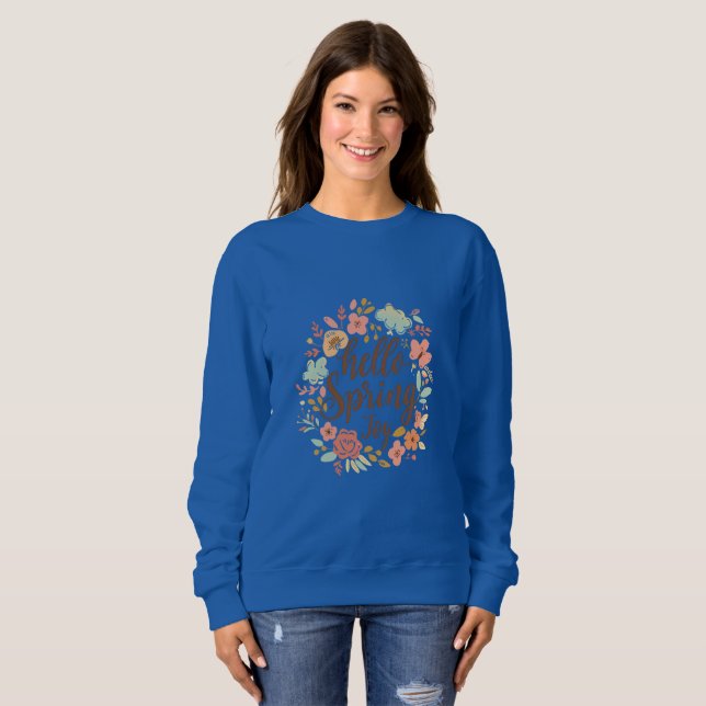 Hello Spring – Pastel Floral Minimalist Design Sweatshirt (Front Full)