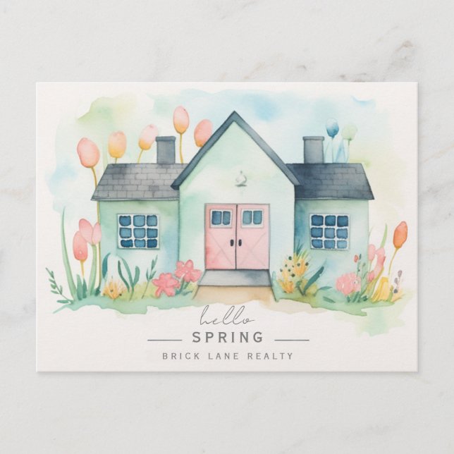Hello Spring Pastel House Real Estate Marketing Postcard (Front)